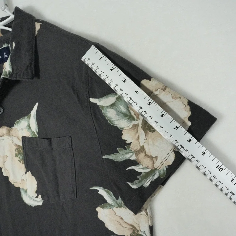 Abercrombie Fitch Mens Black‎ Floral Print Short Sleeve Polo Shirt Size XL